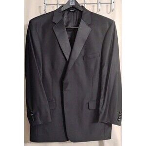 Jos A Bank Black Wool Tuxedo Jacket 48LG Center Vent Notch Lapel Blazer